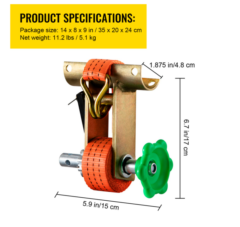 Rack Ratchet, 1000 LBS Load Capacity Tube Mount Ratchet, 9' Length Tie Down Straps Pipe Steel Mounting Frame, Compatible with Most Rack, 2 Pack (1-78 OD Round Pipe, Orange)